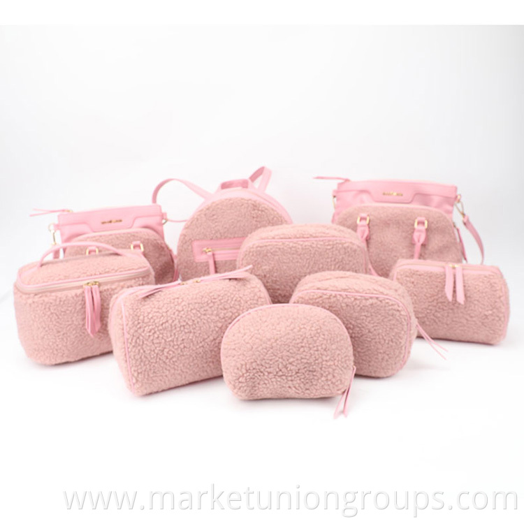 Autumn Winter New Arrival Lamb Wool Sherpa Makeup Bag Box Travel Cosmetic Toiletry Bag Case